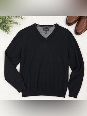 Nordstrom Men’s Merino Wool V-Neck Sweater XL Black 100% Wool Classic